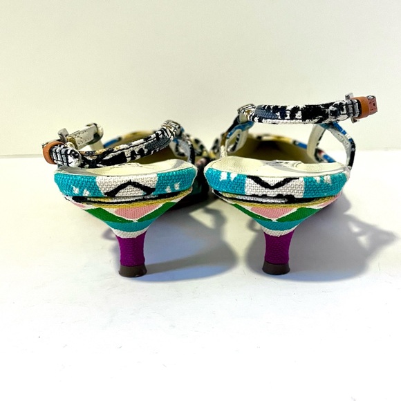 Prada Canvas Printed Slingback Kitten Heel Pumps - Picture 4 of 8